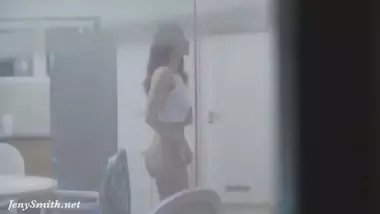 on Jeny Smith thru the window while she take a nude selfies