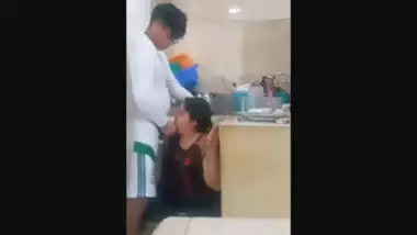 Giving Blowjob to young devar in kitchen