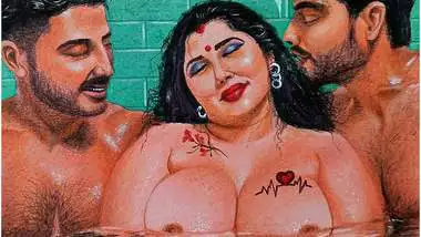 Erotic Art Or Drawing Of a Hot Desi Woman Having A Steamy Affair with her Two Brother In Laws